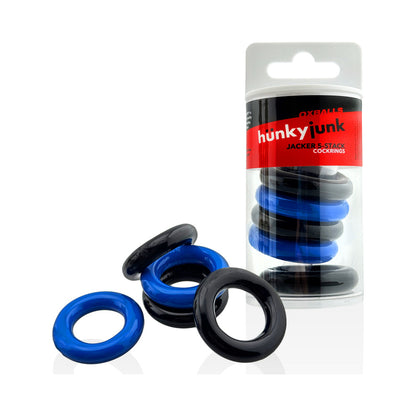 OXBALLS - HUNKYJUNK JACKER 5-STACK FIVE-PACK TUBE SUPER-STRONG COCKRINGS BLUE/BLACK