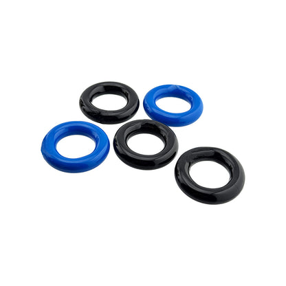 OXBALLS - HUNKYJUNK JACKER 5-STACK FIVE-PACK TUBE SUPER-STRONG COCKRINGS BLUE/BLACK