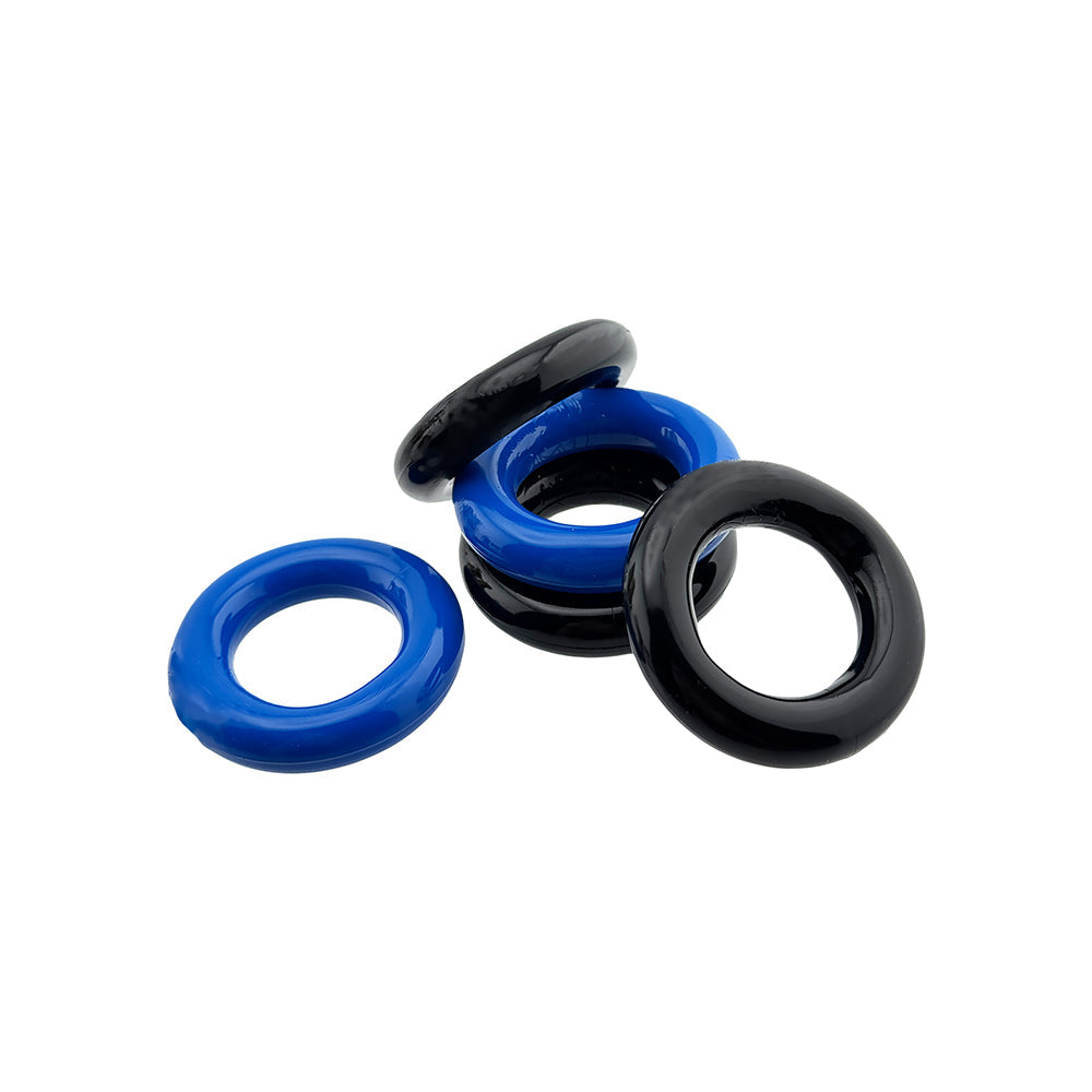 OXBALLS - HUNKYJUNK JACKER 5-STACK FIVE-PACK TUBE SUPER-STRONG COCKRINGS BLUE/BLACK