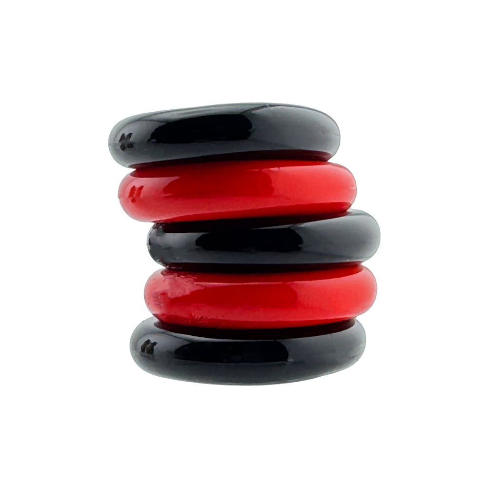 OXBALLS - HUNKYJUNK JACKER 5-STACK FIVE-PACK TUBE SUPER-STRONG COCKRINGS RED/BLACK