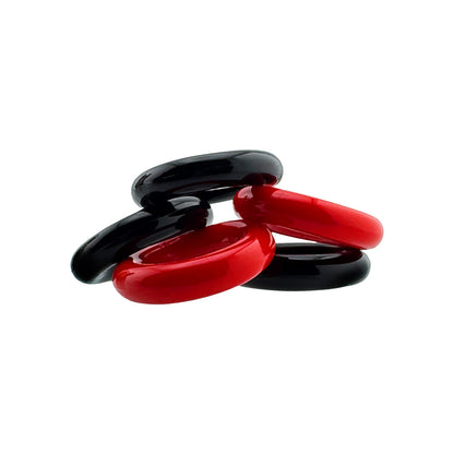 OXBALLS - HUNKYJUNK JACKER 5-STACK FIVE-PACK TUBE SUPER-STRONG COCKRINGS RED/BLACK