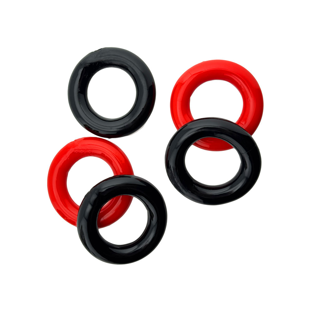 OXBALLS - HUNKYJUNK JACKER 5-STACK FIVE-PACK TUBE SUPER-STRONG COCKRINGS RED/BLACK