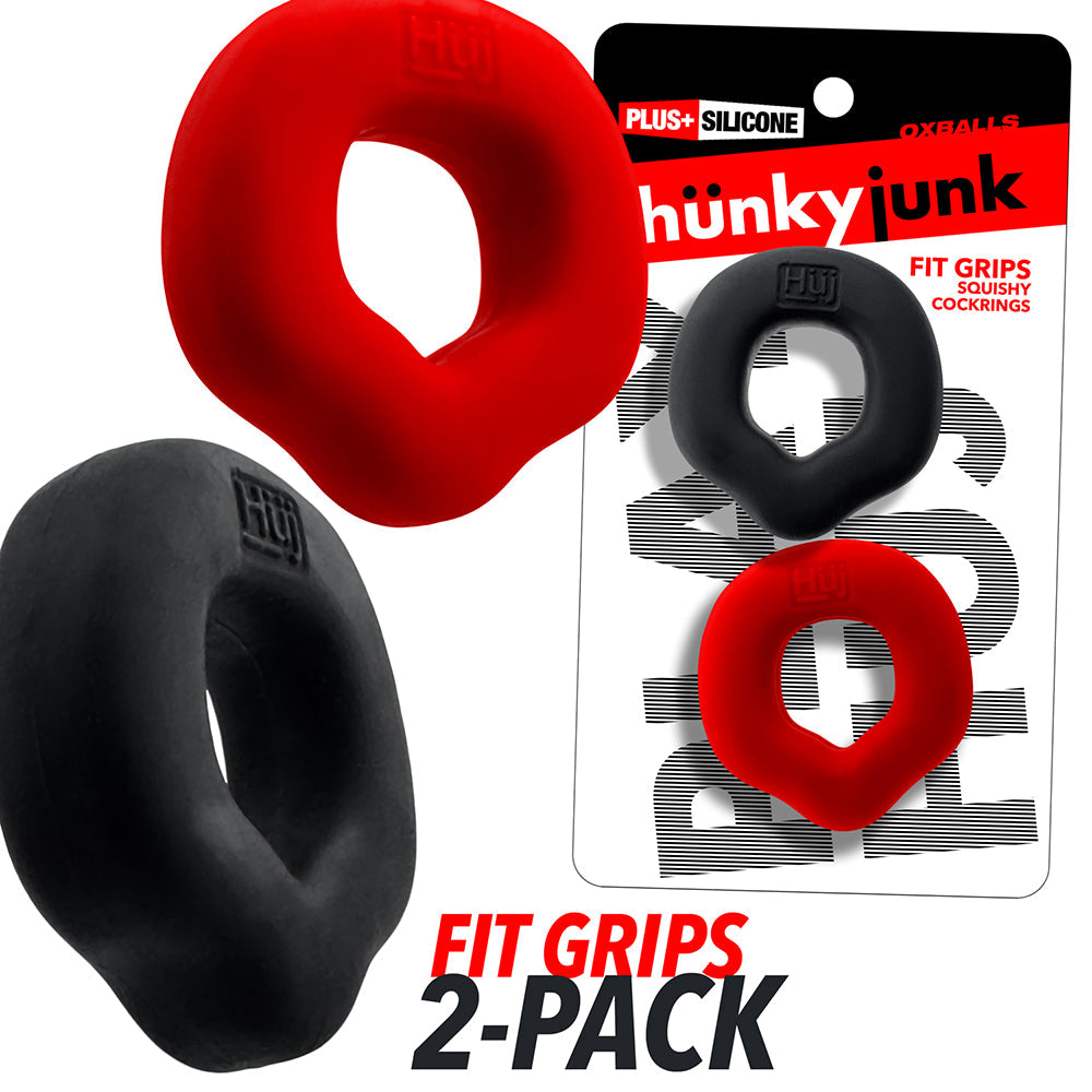 OXBALLS - HUNKYJUNK FIT GRIPS 2-PACK ERGO-FIT COCKRINGS BLACK/RED