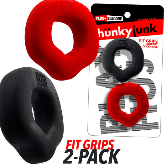 OXBALLS - HUNKYJUNK FIT GRIPS 2-PACK ERGO-FIT COCKRINGS BLACK/RED