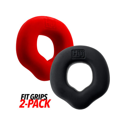 OXBALLS - HUNKYJUNK FIT GRIPS 2-PACK ERGO-FIT COCKRINGS BLACK/RED