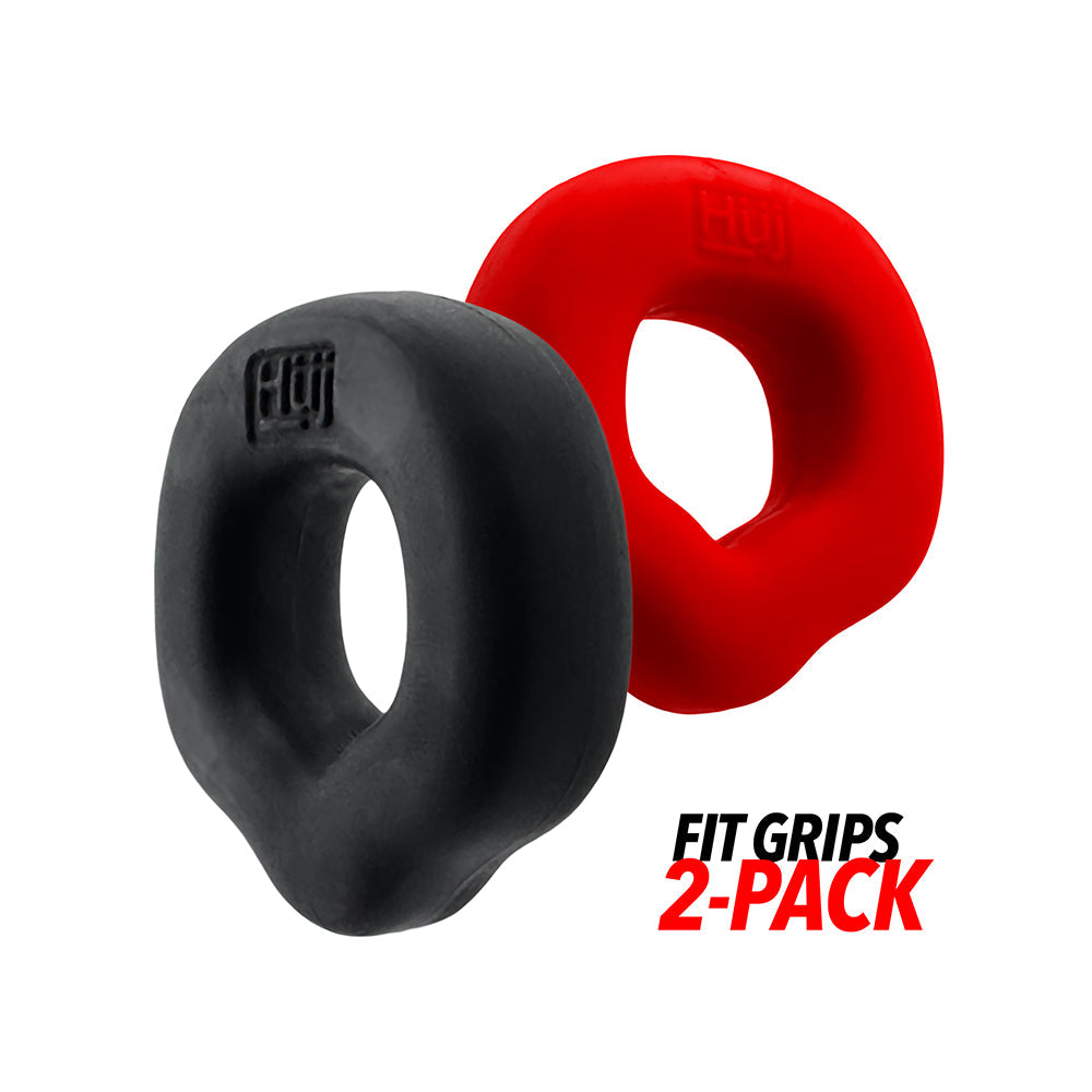 OXBALLS - HUNKYJUNK FIT GRIPS 2-PACK ERGO-FIT COCKRINGS BLACK/RED