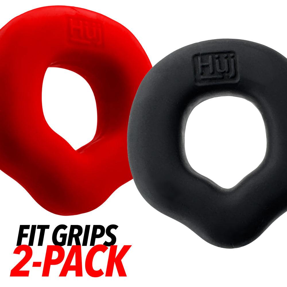 OXBALLS - HUNKYJUNK FIT GRIPS 2-PACK ERGO-FIT COCKRINGS BLACK/RED