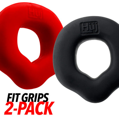OXBALLS - HUNKYJUNK FIT GRIPS 2-PACK ERGO-FIT COCKRINGS BLACK/RED