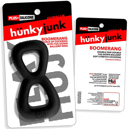 OXBALLS - HUNKYJUNK BOOMERANG DOUBLE-RING COCKRING & NUT-TUGGER BLACK FOG