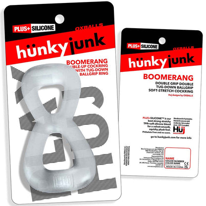 OXBALLS - HUNKYJUNK BOOMERANG DOUBLE-RING COCKRING & NUT-TUGGER CLEAR STEAM