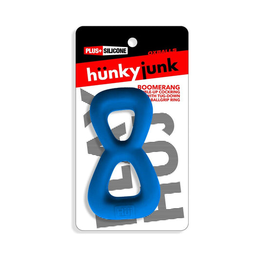 OXBALLS - HUNKYJUNK BOOMERANG DOUBLE-RING COCKRING & NUT-TUGGER TEAL FIZZ