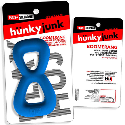 OXBALLS - HUNKYJUNK BOOMERANG DOUBLE-RING COCKRING & NUT-TUGGER TEAL FIZZ