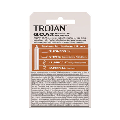 PARADISE MARKETING - TROJAN G.O.A.T NON-LATEX SILICONE LUBRICATED 3-PACK