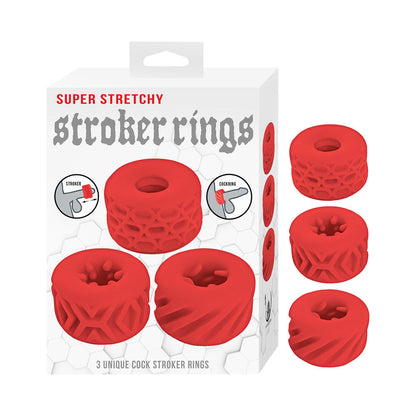 NASSTOYS - SUPER STRETCHY STROKER RINGS 3 PACK RED