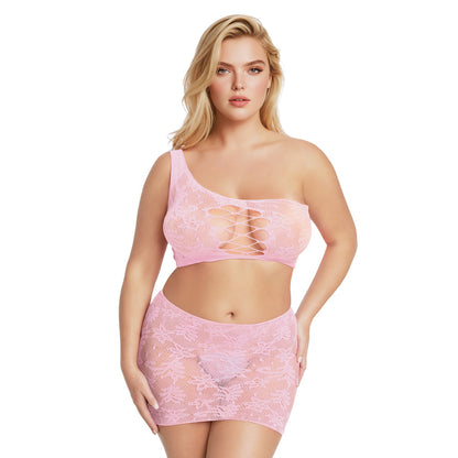 ME YOU US SIGNATURE - ME YOU US LACE 2-PIECE SET PINK QUEEN SIZE