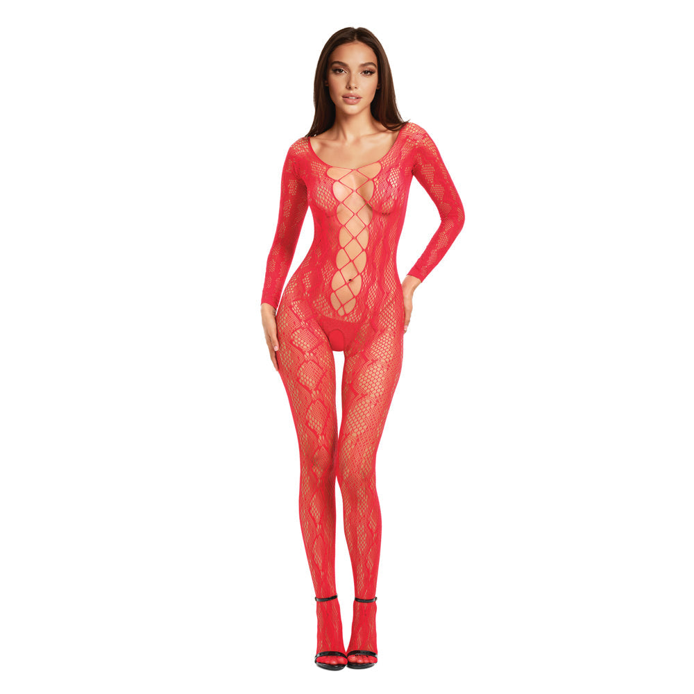 ME YOU US SIGNATURE - ME YOU US LACE BODYSTOCKING RED O/S
