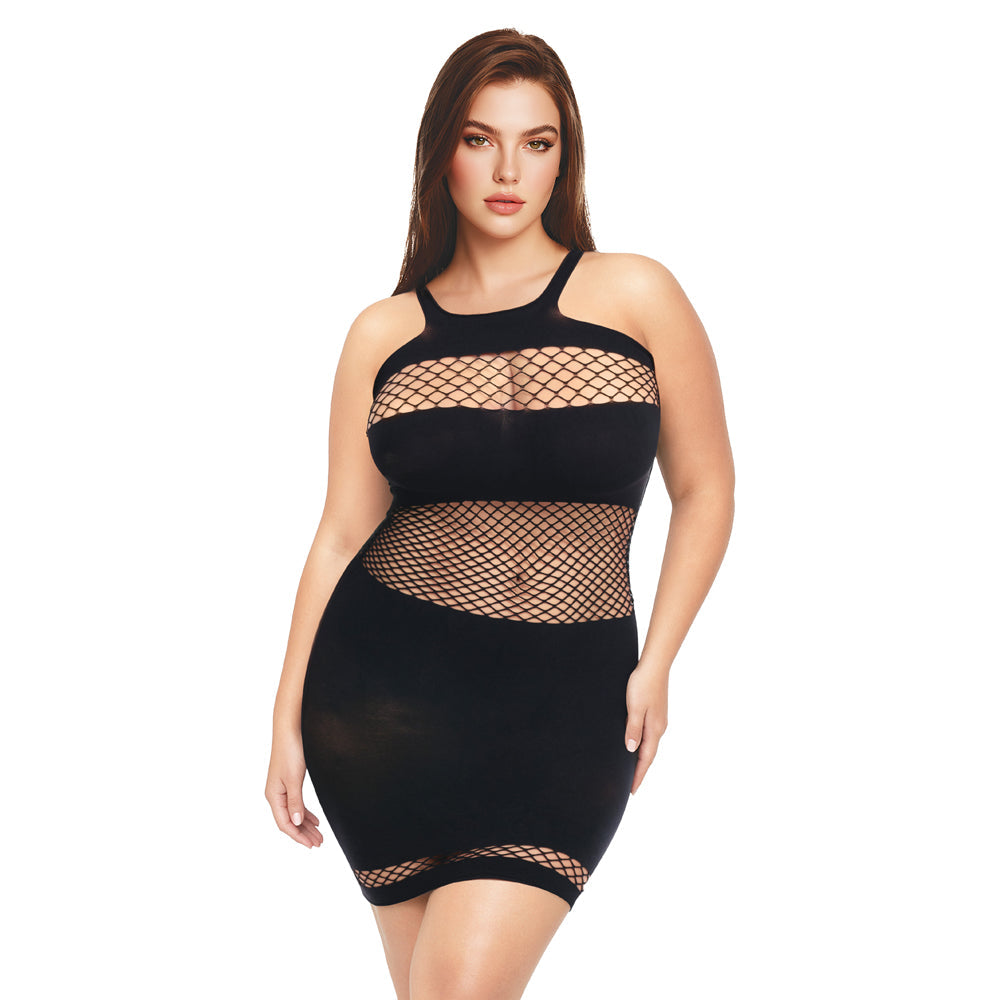 ME YOU US SIGNATURE - ME YOU US FISHNET MINI DRESS BLACK QUEEN SIZE