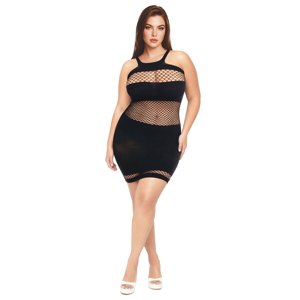 ME YOU US SIGNATURE - ME YOU US FISHNET MINI DRESS BLACK QUEEN SIZE