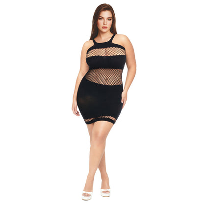 ME YOU US SIGNATURE - ME YOU US FISHNET MINI DRESS BLACK QUEEN SIZE