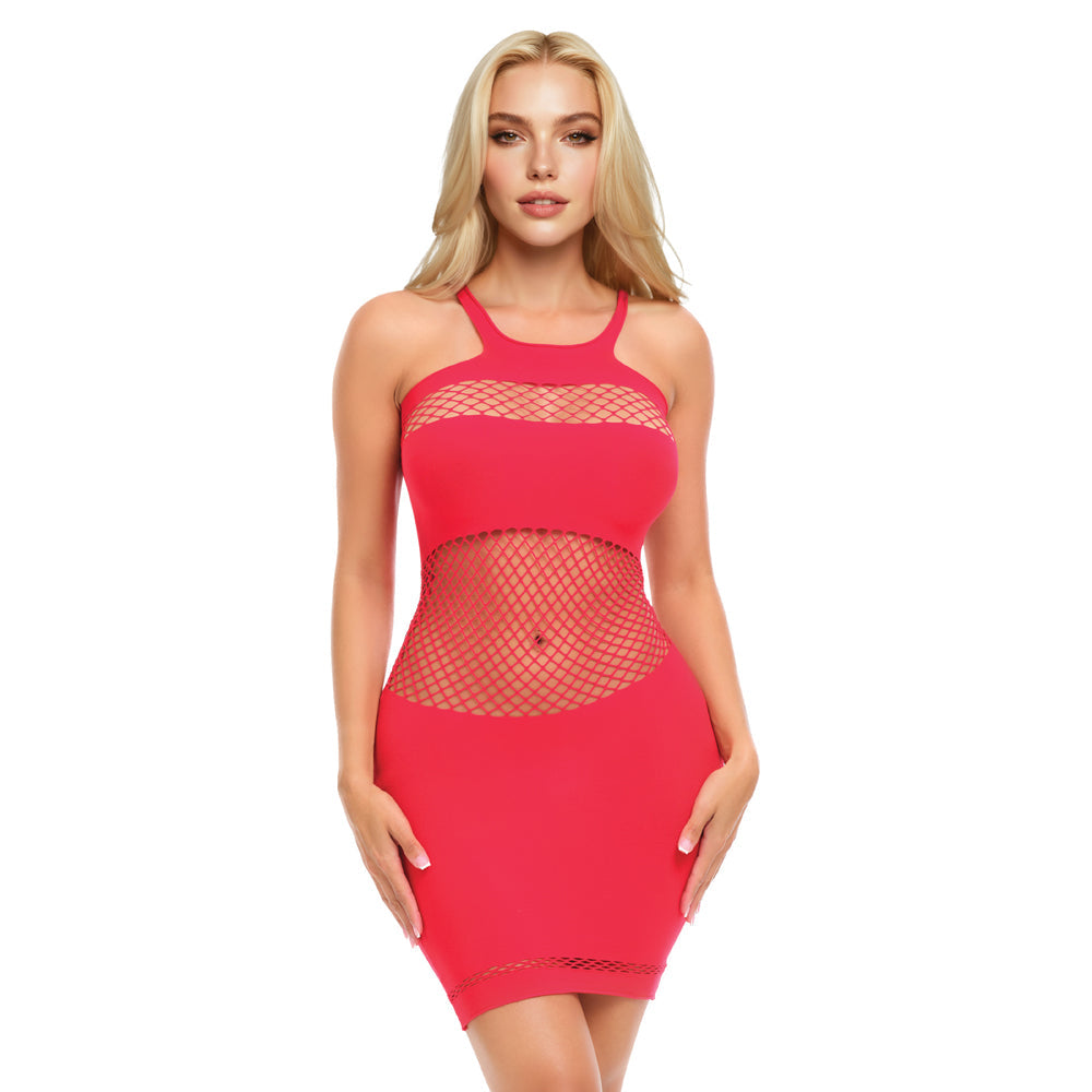 ME YOU US SIGNATURE - ME YOU US FISHNET MINI DRESS RED O/S