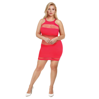 ME YOU US SIGNATURE - ME YOU US FISHNET MINI DRESS RED QUEEN SIZE