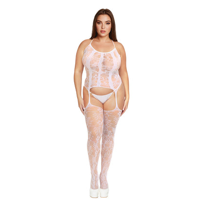 ME YOU US SIGNATURE - ME YOU US FLORAL LACE SUSPENDER BODYSTOCKING WHITE QUEEN SIZE