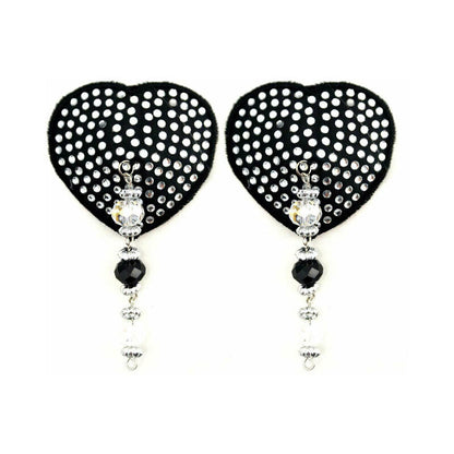 BIJOUX DE NIP BLACK CRYSTAL HEART PASTIES WITH FACETED BEADS