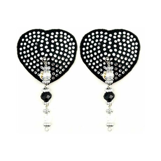 BIJOUX DE NIP BLACK CRYSTAL HEART PASTIES WITH FACETED BEADS