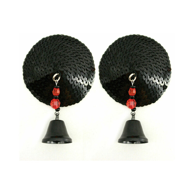 BIJOUX DE NIP BLACK SEQUIN ROUND PASTIES WITH BELLS