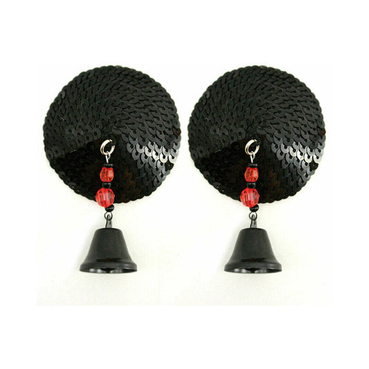 BIJOUX DE NIP BLACK SEQUIN ROUND PASTIES WITH BELLS