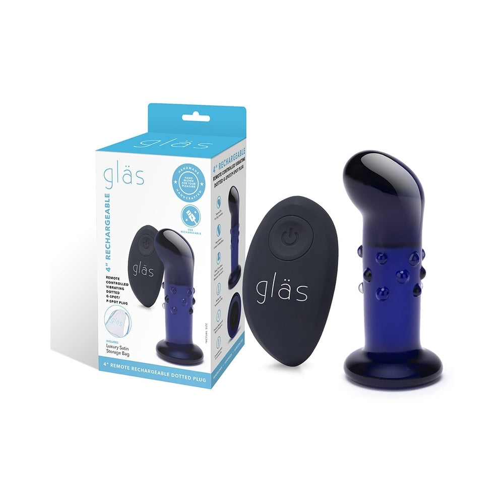 GLAS 4 IN. RECHARGEABLE REMOTE-CONTROLLED VIBRATING DOTTED G-SPOT/P-SPOT PLUG