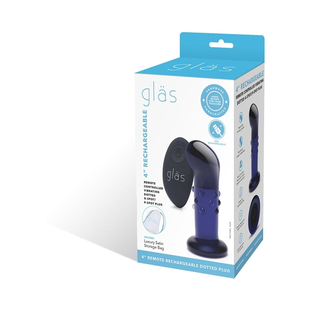 GLAS 4 IN. RECHARGEABLE REMOTE-CONTROLLED VIBRATING DOTTED G-SPOT/P-SPOT PLUG