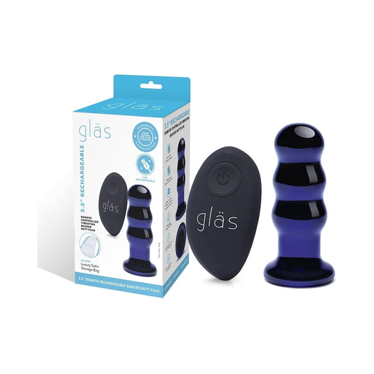 GLAS 3.5 IN. RECHARGEABLE REMOTE-CONTROLLED VIBRATING BEADED BUTT PLUG