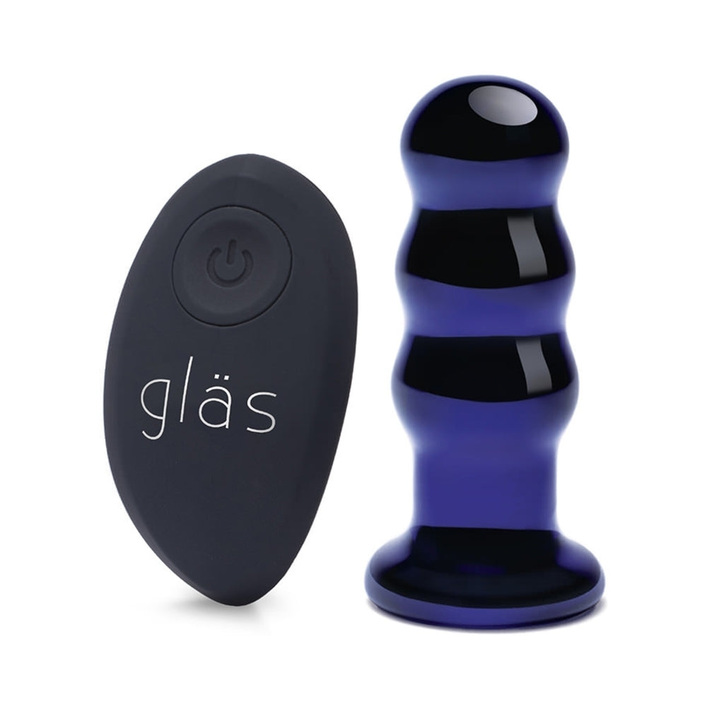 GLAS 3.5 IN. RECHARGEABLE REMOTE-CONTROLLED VIBRATING BEADED BUTT PLUG