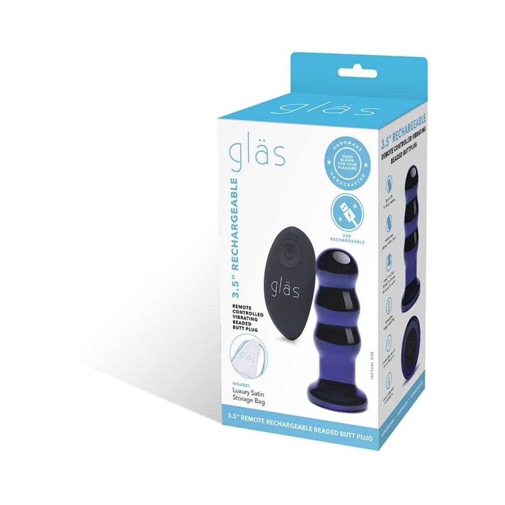 GLAS 3.5 IN. RECHARGEABLE REMOTE-CONTROLLED VIBRATING BEADED BUTT PLUG