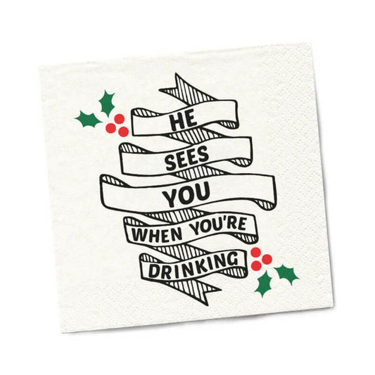 TWISTED WARES HE SEES YOU WHEN YOU''RE DRINKING NAPKINS 20-PACK