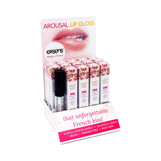 EXSENS HOT KISS AROUSAL LIP GLOSS 15PC DISPLAY