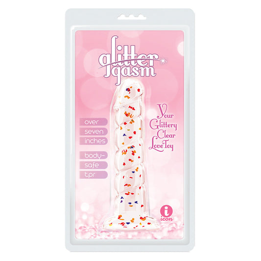 ICON BRANDS - GLITTERGASM DONG RED AND ORANGE SWIRL 7 IN.