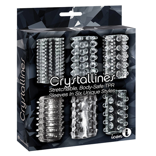 ICON BRANDS - THE 9'S CRYSTALLINE TPR COCK SLEEVES CLEAR 6-PACK