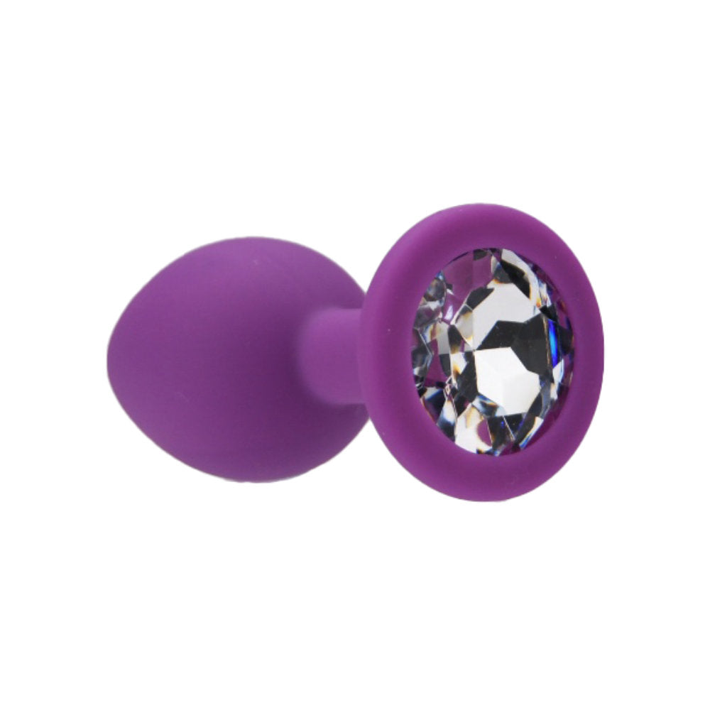 LOVING JOY - JEWELLED SILICONE BUTT PLUG PURPLE -SMALL