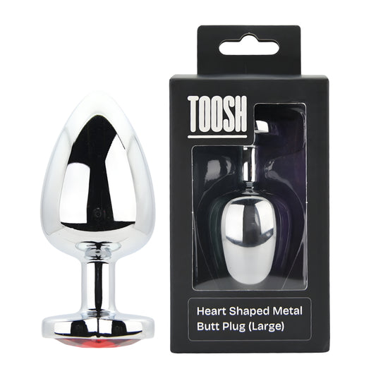 TOOSH - HEART SHAPED SILVER BUTT PLUG WITH RED STONE LARGE