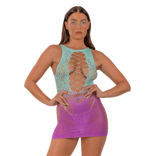 LACE - BY LJ OMBRE FAUX LACE UP MINI DRESS