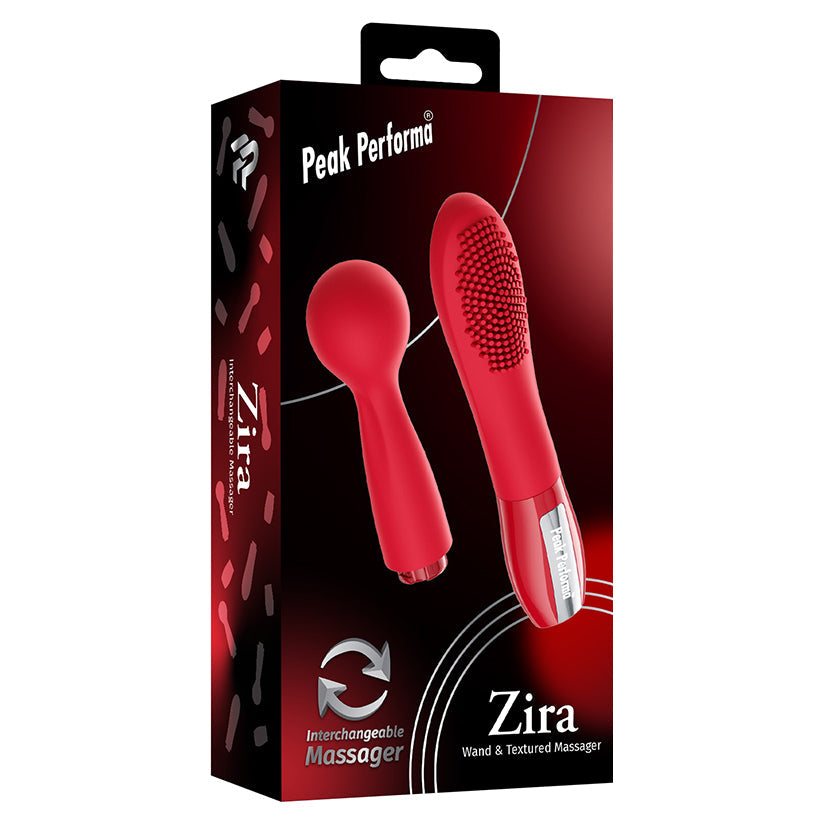 PEAK PERFORMA - ZIRA WAND & TEXTURED INTERCHANGEABLE MASSAGER RED