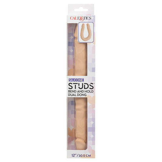 CAL EXOTICS - SILICONE STUDS BEND AND HOLD DUAL DONG IVORY 12 IN.