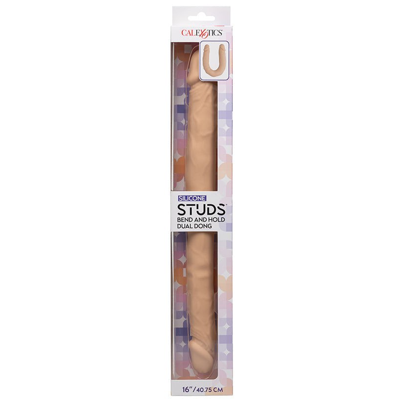 CAL EXOTICS - SILICONE STUDS BEND AND HOLD DUAL DONG IVORY 16 IN.