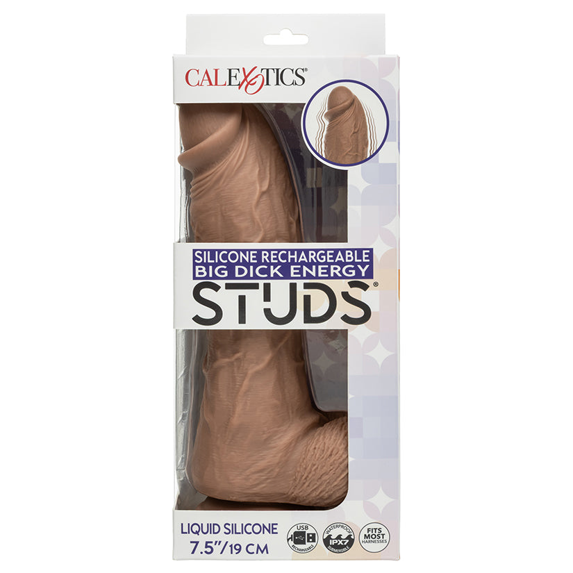 CALEXOTICS - STUDS BIG DICK ENERGY SILICONE RECHARGEABLE DILDO 7.5 IN. BROWN
