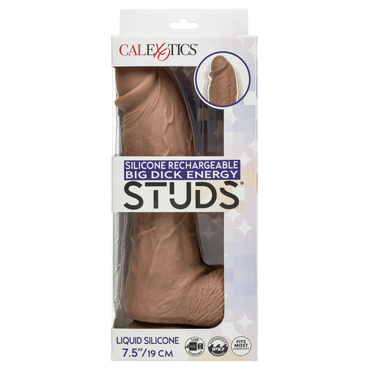 CALEXOTICS - STUDS BIG DICK ENERGY SILICONE RECHARGEABLE DILDO 7.5 IN. BROWN
