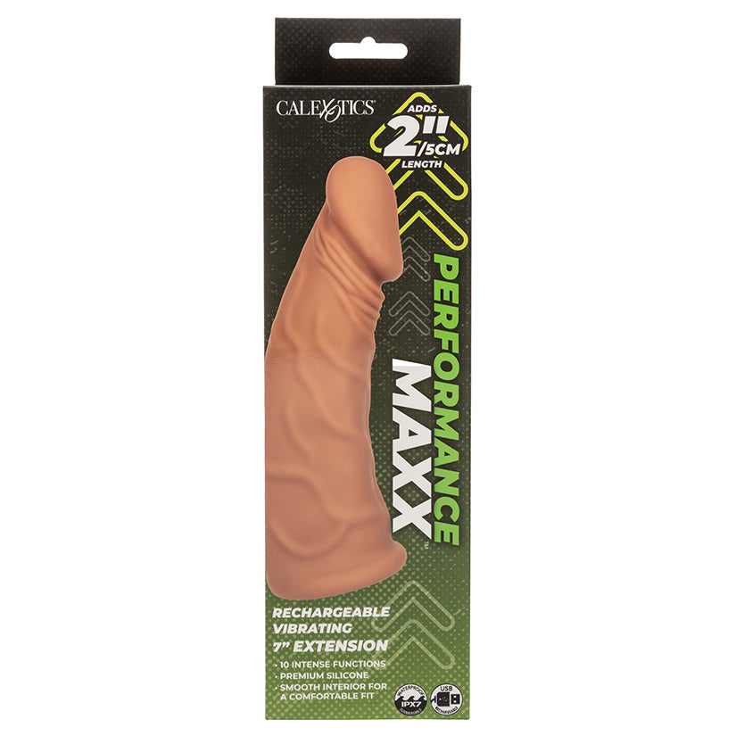 CALEXOTICS - PERFORMANCE MAXX RECHARGEABLE VIBRATING EXTENSION BROWN 7 IN.
