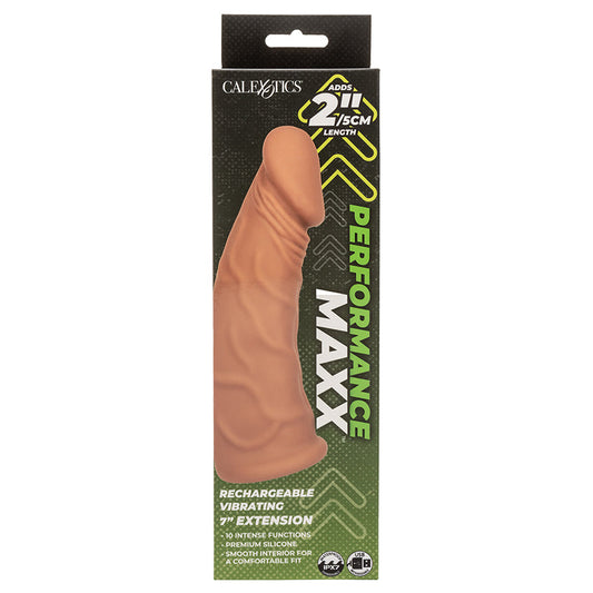 CALEXOTICS - PERFORMANCE MAXX RECHARGEABLE VIBRATING EXTENSION BROWN 7 IN.