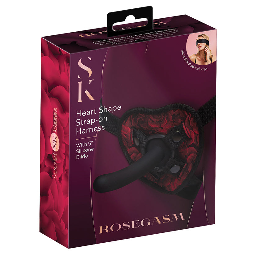 XGEN - SECRET KISSES ROSEGASM HEART SHAPE STRAP-ON HARNESS WITH 5 IN. DILDO